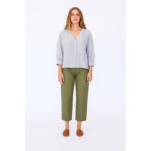 Esby Lauren Prairie Top Linen Sky Grey Gray Button Front Small USA Blouse - Picture 1 of 6